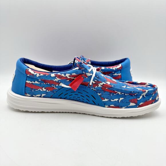 Hey Dude Mens Wally Slip-On Casual Shoe US 10 EU 43 Fish Camo Red Blue NIB - Picture 4 of 12